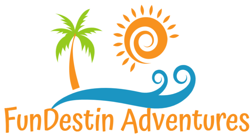 FunDestin Adventures logo with palm tree, sun, and wave design.