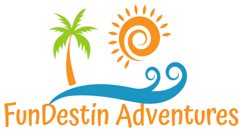 FunDestin Adventures logo with palm tree, sun, and wave design.